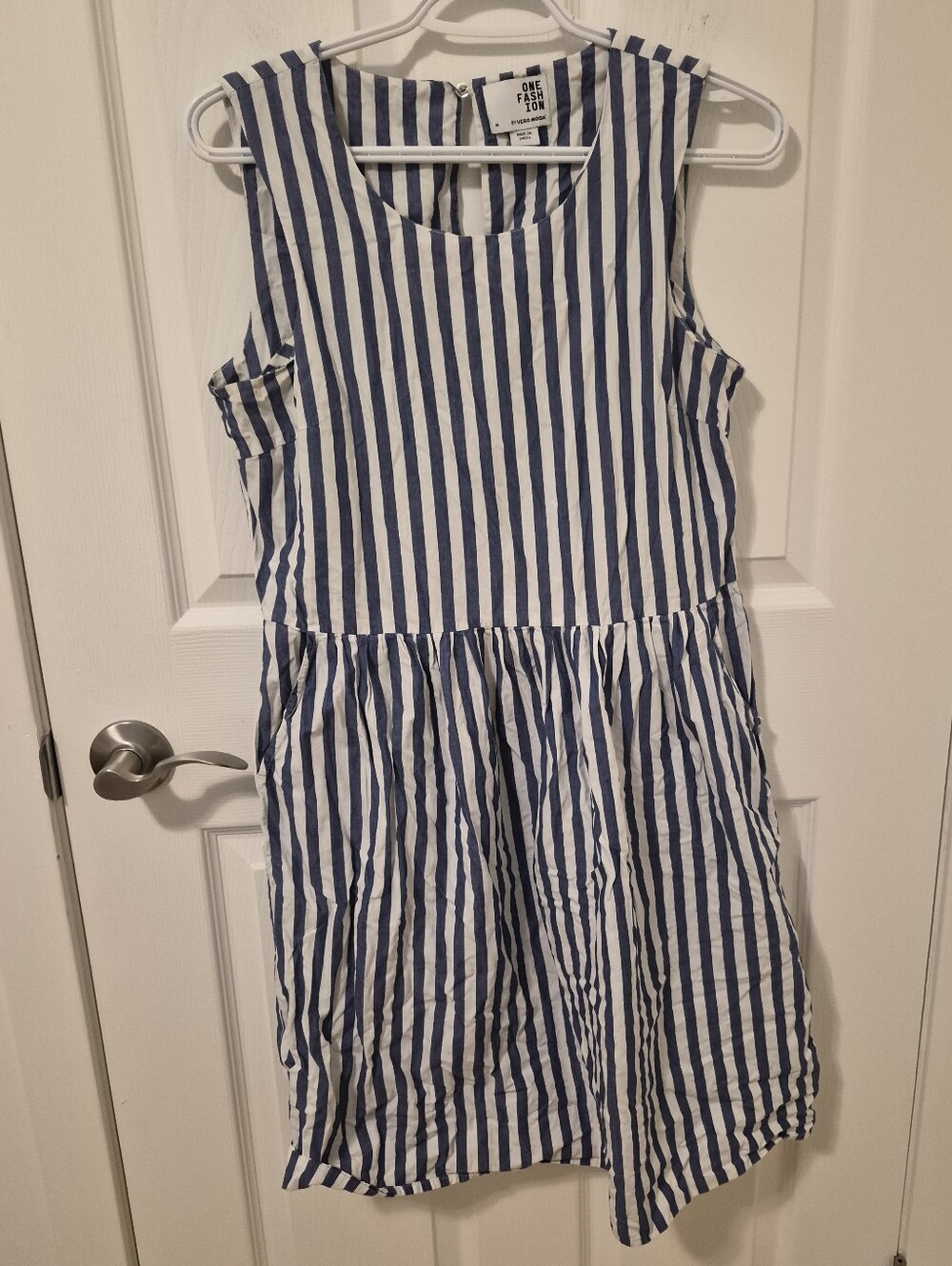 Vero Moda Navy and White Vertical Stripe Sleeveless Dress